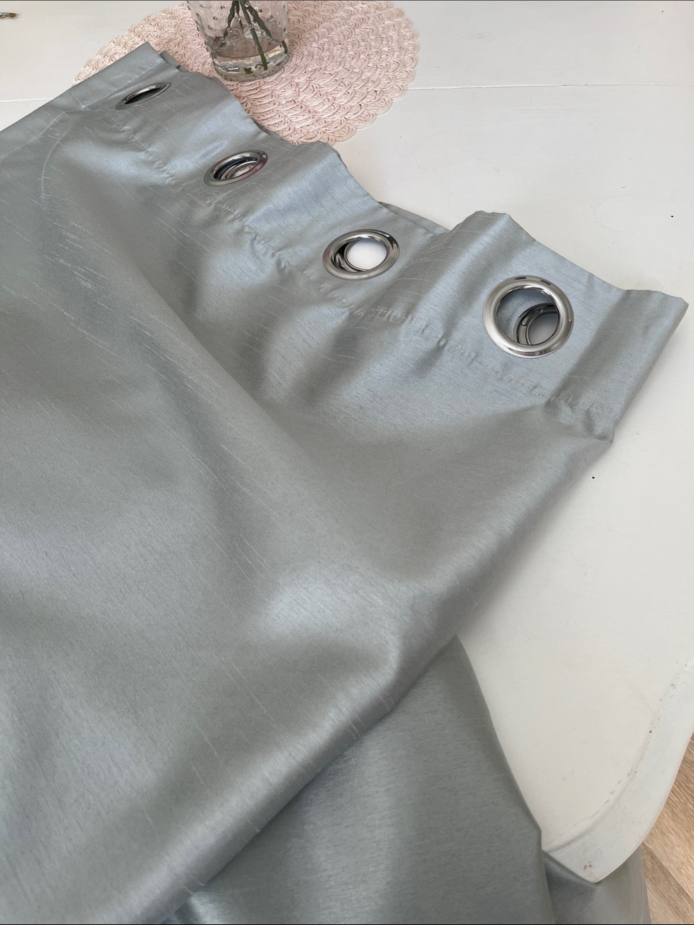 Pale blue/ Gray Grommet Top Curtain Panel.